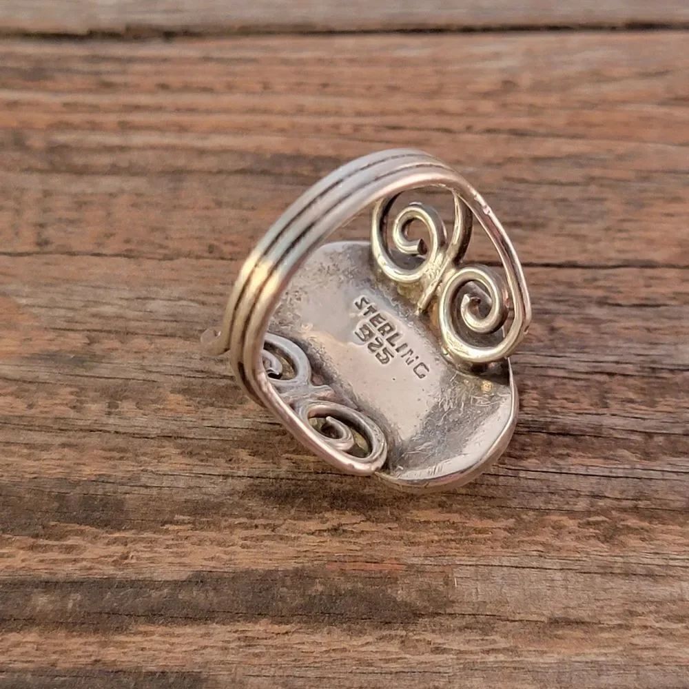 Vintage Sterling Genuine Amber Bali Boho Artisan Beaded Ring - Picture 9 of 11